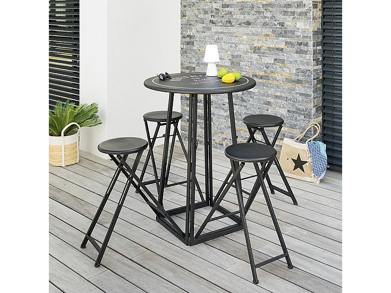 Table de Jardin & 4 Chaises "To Paris" 77cm Noir