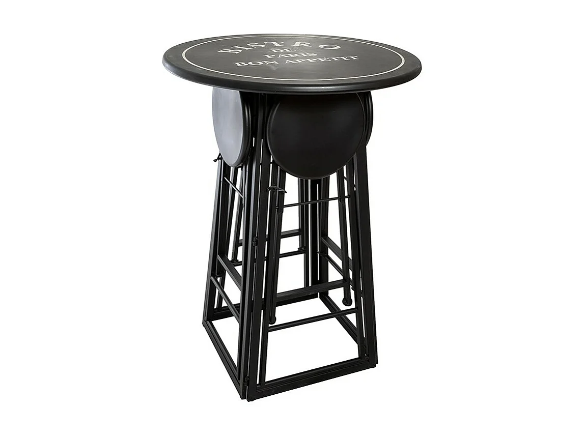 Table de Jardin & 4 Chaises "To Paris" 77cm Noir