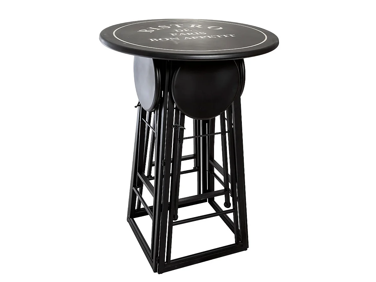 Ensemble Table de Jardin & 4 Chaises "To Paris" 77cm Noir