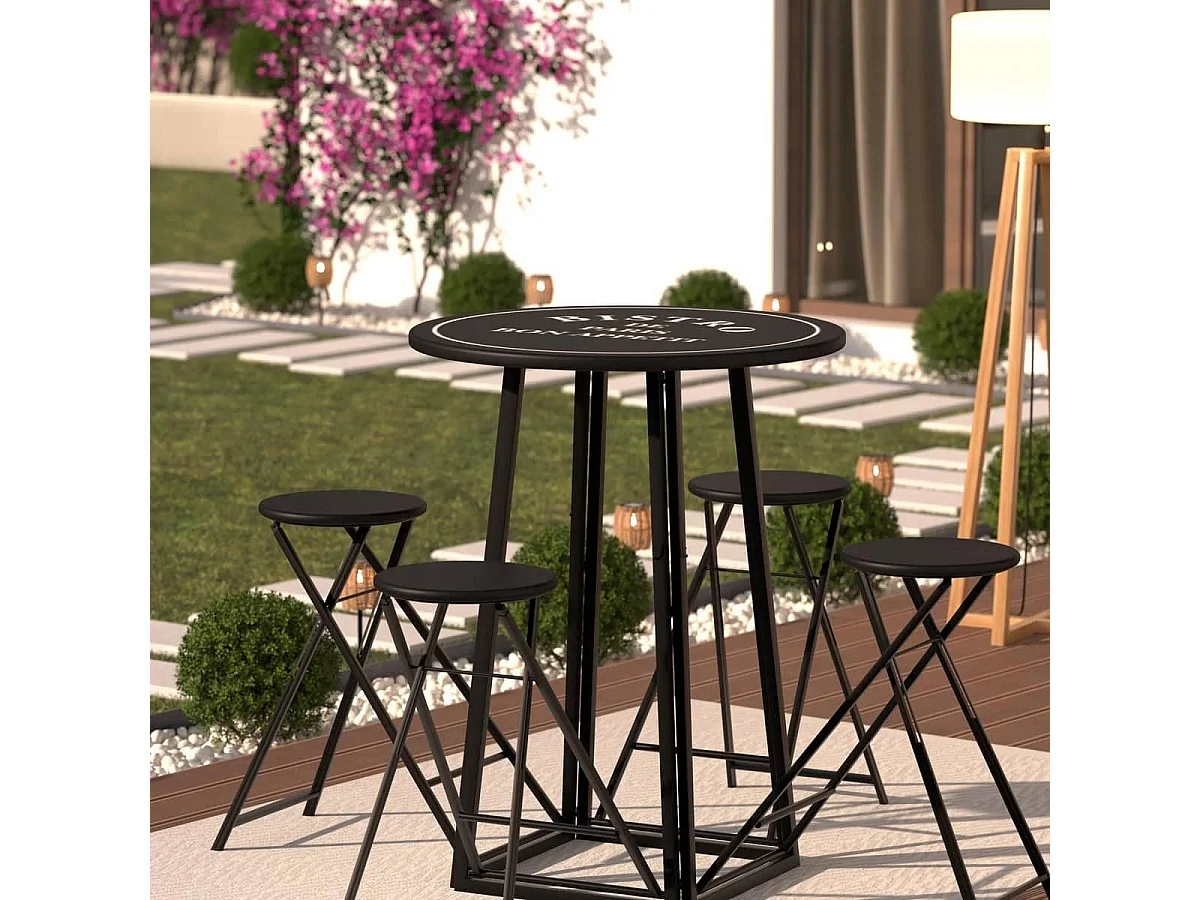Ensemble Table de Jardin & 4 Chaises "To Paris" 77cm Noir