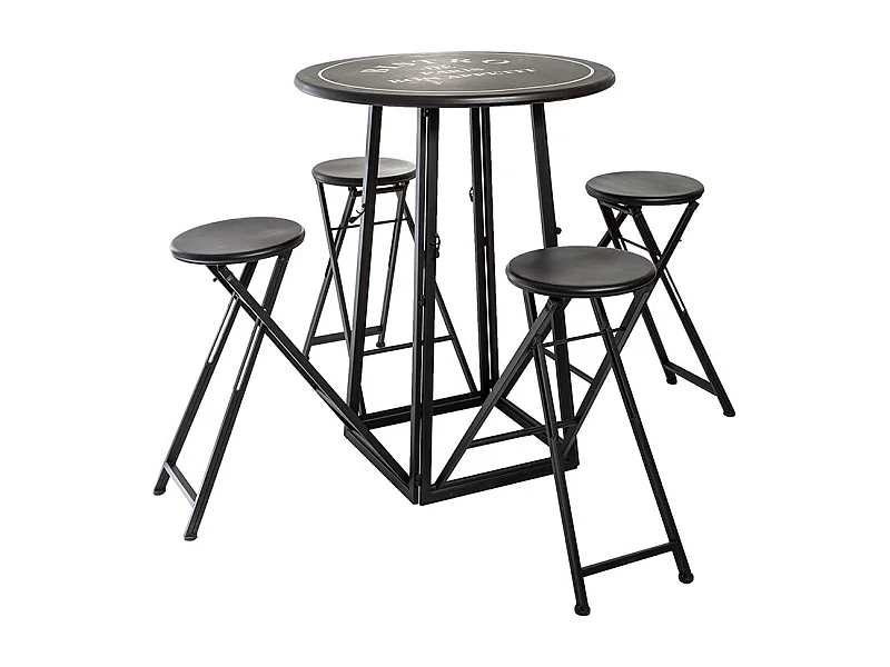 Table de Jardin & 4 Chaises "To Paris" 77cm Noir