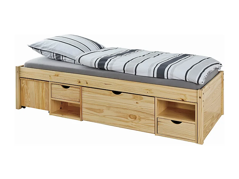 CALI - Lit 90x200cm multi-rangement Bois Massif