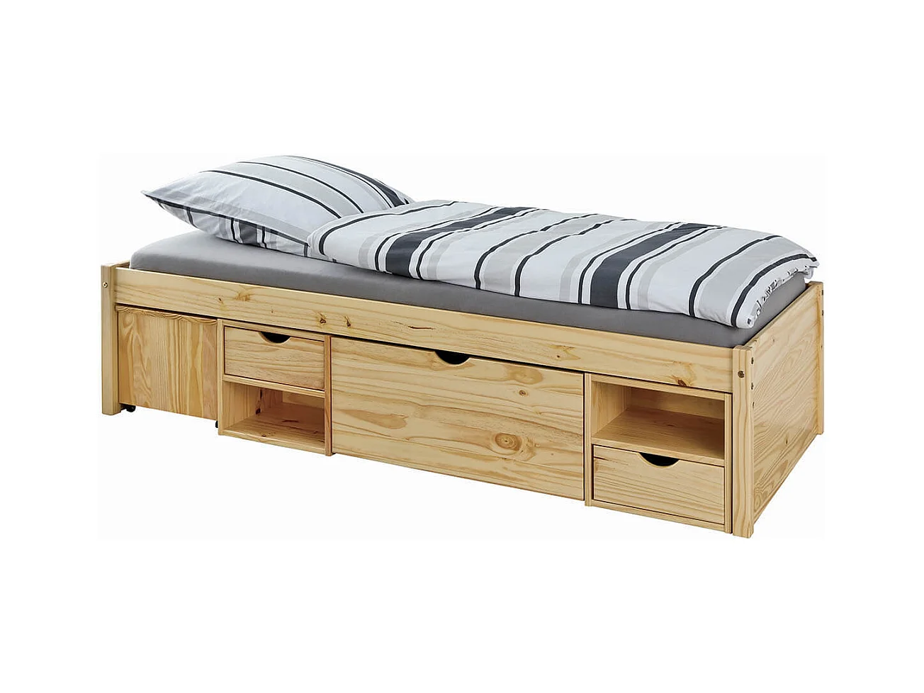 CALI - Lit 90x200cm multi-rangement Bois Massif