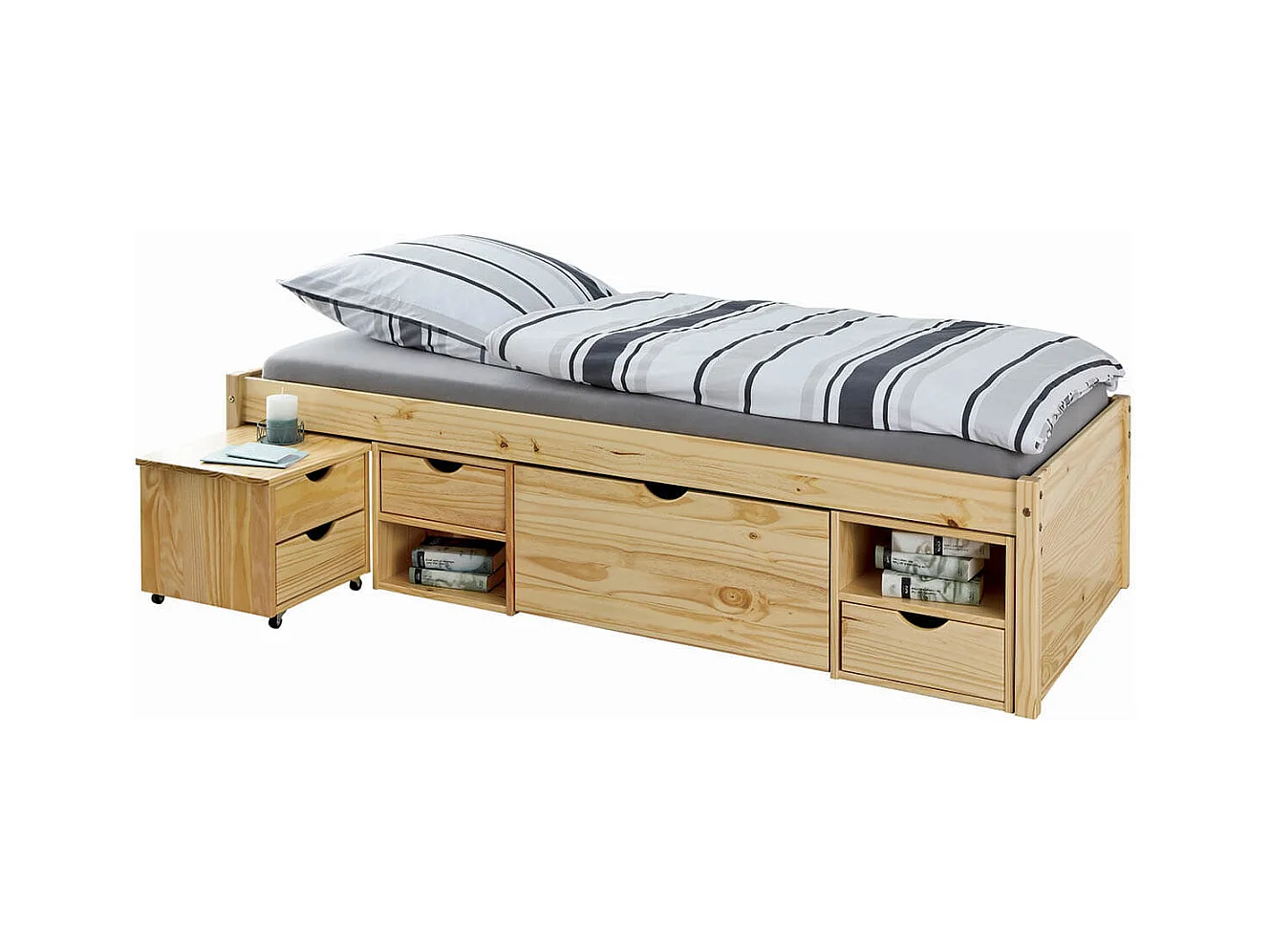 CALI - Lit 90x200cm multi-rangement Bois Massif