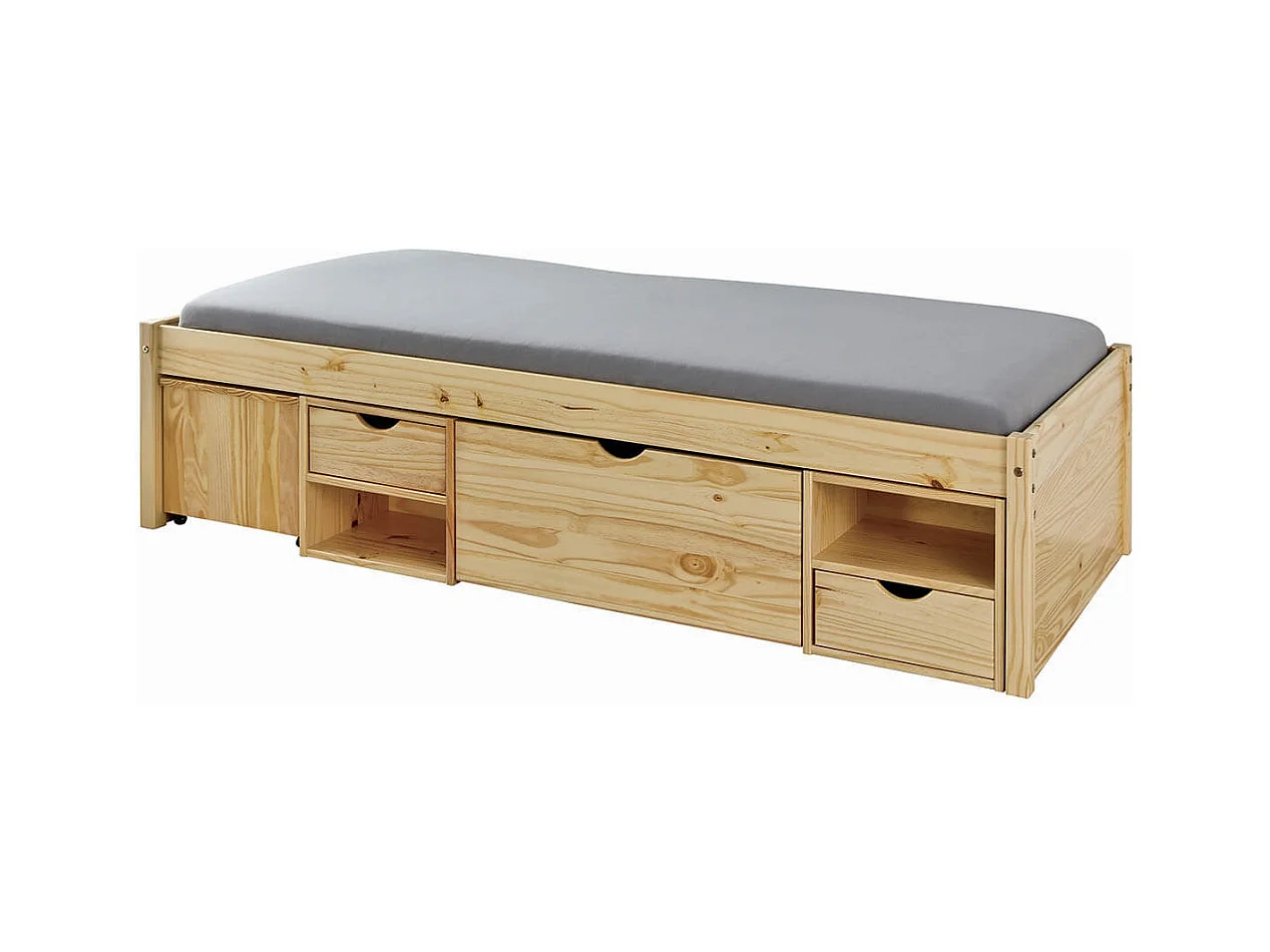 CALI - Lit 90x200cm multi-rangement Bois Massif