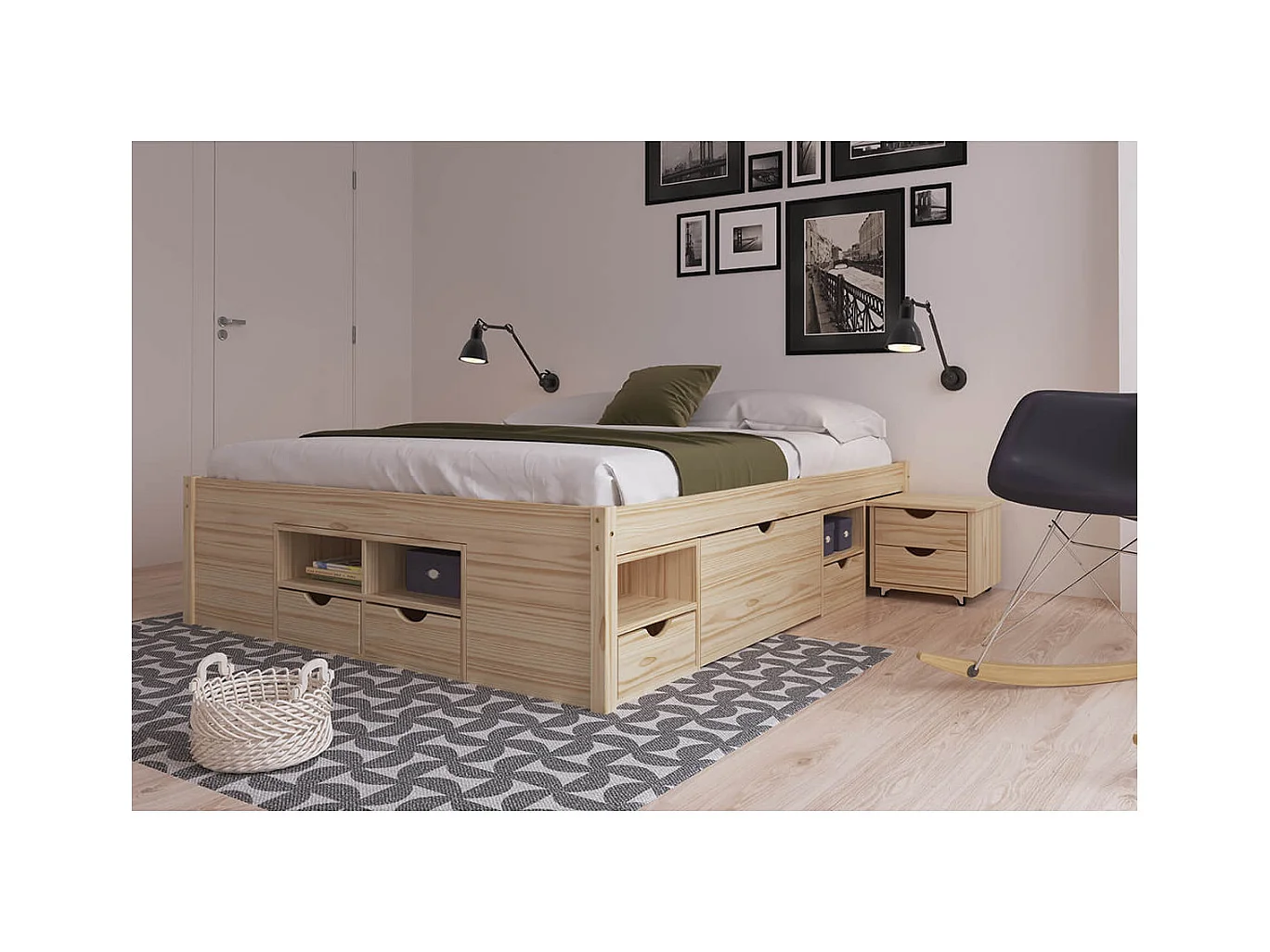 CALI - Lit 160x200cm multi-rangement Bois Massif