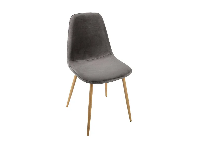 Chaise de table en Velours Gris foncé et pieds en métal effet bois