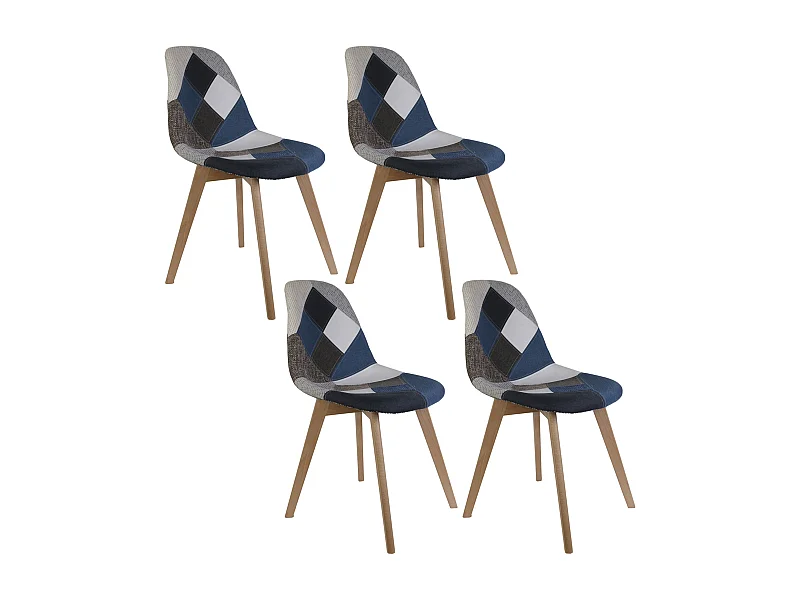 Chaise Patchwork Bleu Gris - Lot De 2