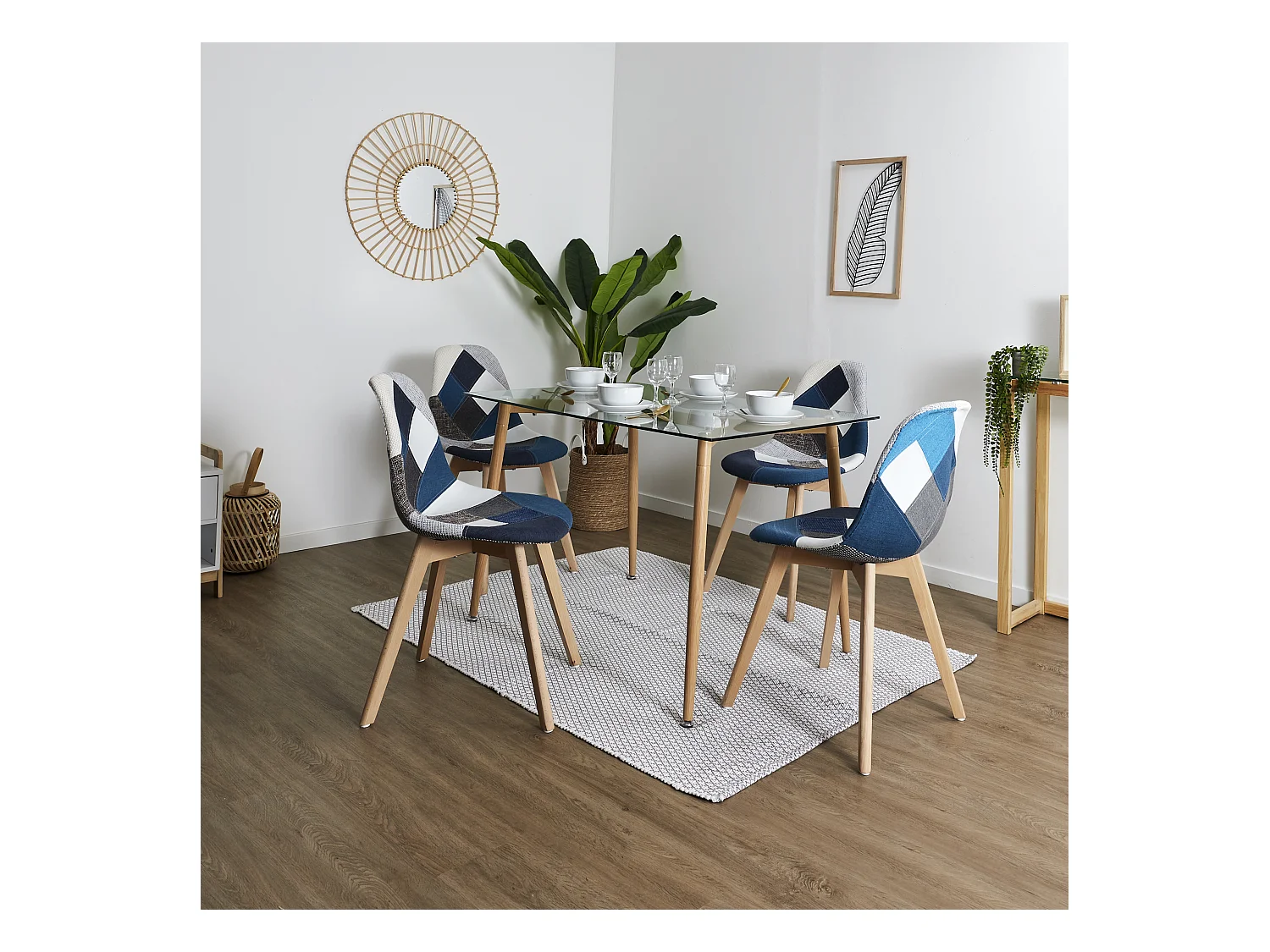 Chaise Patchwork Bleu Gris - Lot De 4 Multicolore