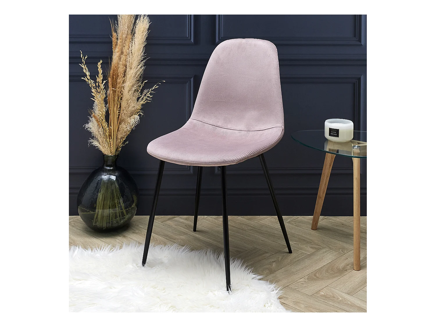 Chaise Velours Cotele Giulia Rose - Lot De 4 Rose