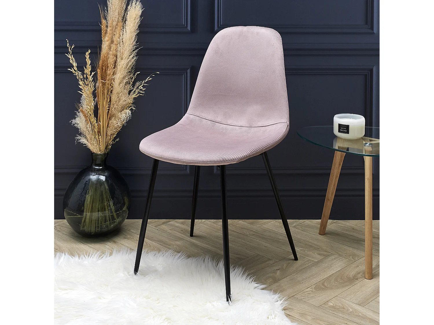 Chaise Velours Cotele Giulia Rose - Lot De 4 Rose