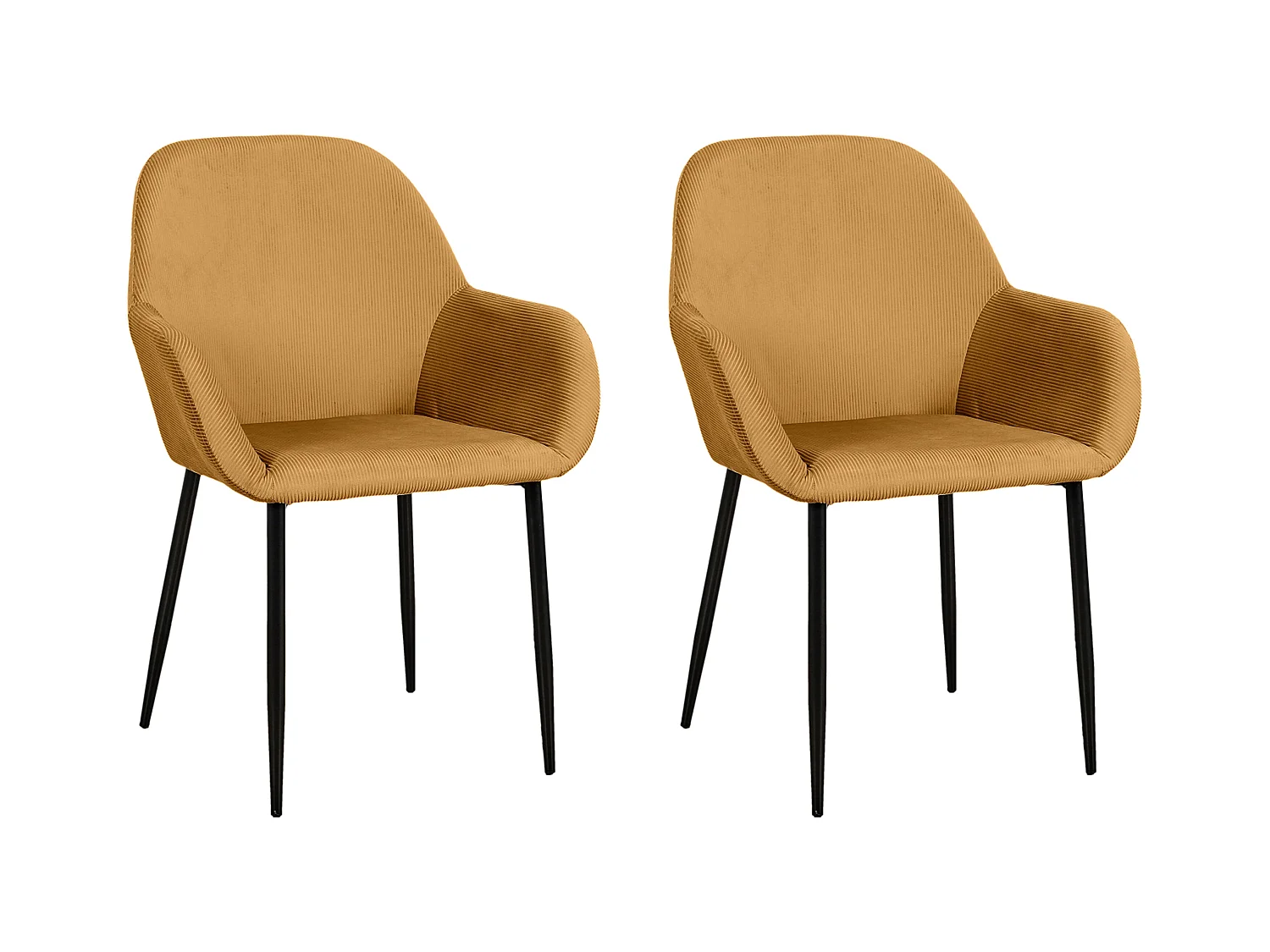 Fauteuil Giulia Jaune Moutarde Velours Cotele - Lot De 2 Jaune