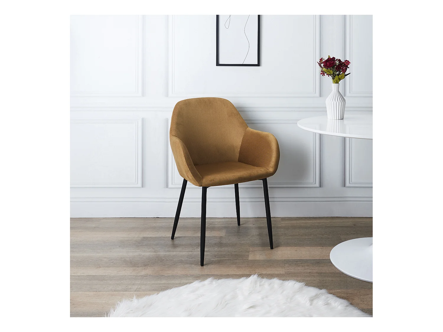 Fauteuil Giulia Jaune Moutarde Velours Cotele - Lot De 2 Jaune