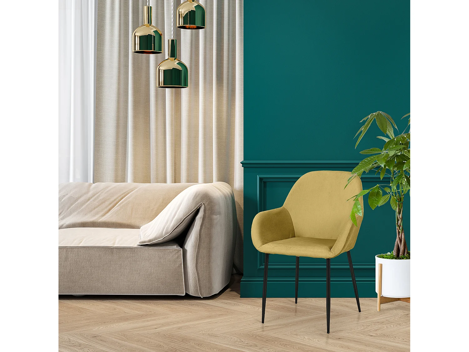 Fauteuil Giulia Jaune Moutarde Velours Cotele - Lot De 2 Jaune