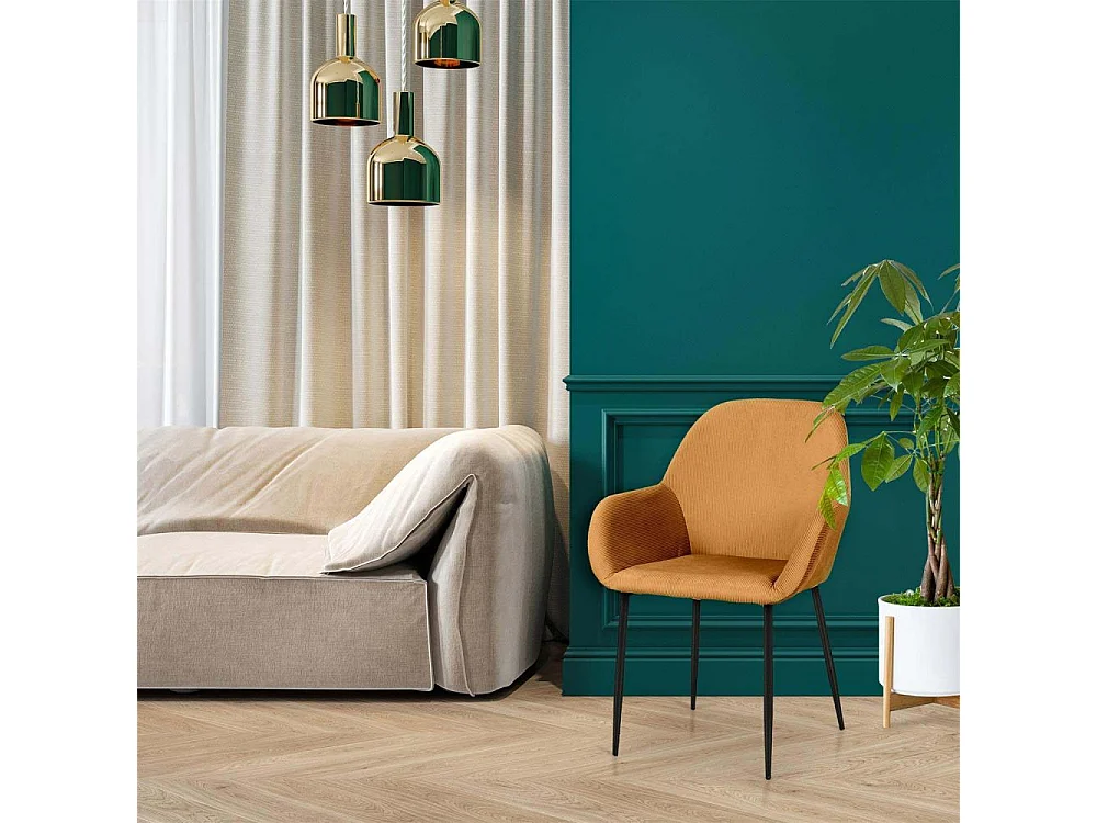 Fauteuil Giulia Jaune Moutarde Velours Cotele - Lot De 2 Jaune