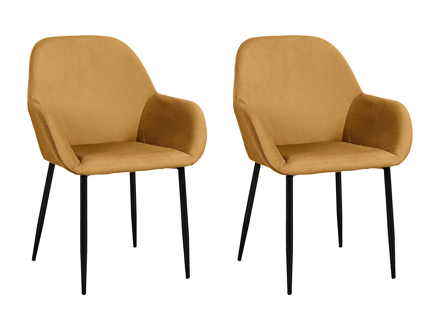 Fauteuil Giulia Jaune Moutarde Velours Cotele - Lot De 2 Jaune