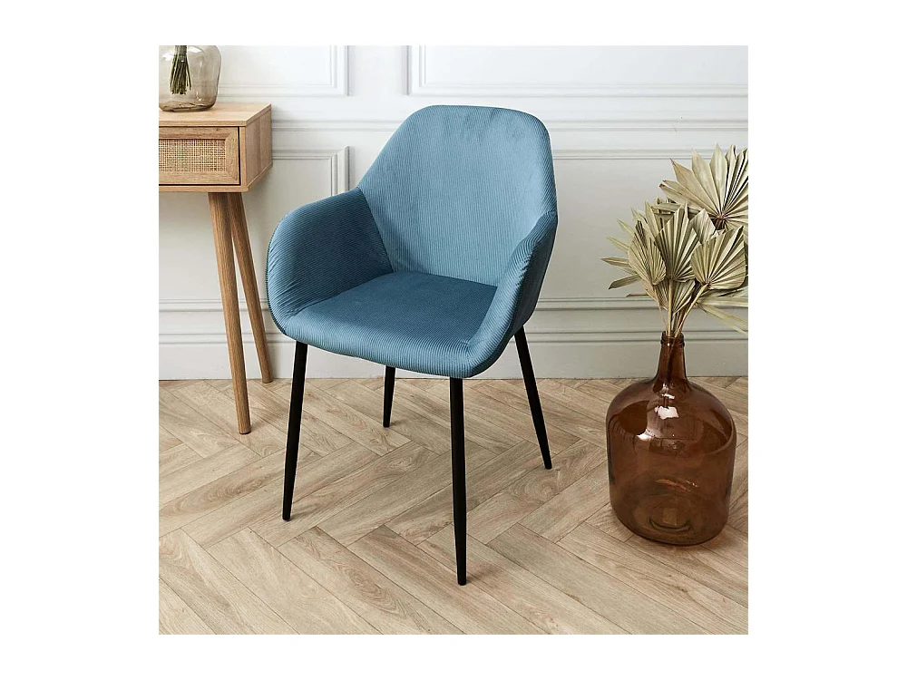 Fauteuil Giulia Bleu Canard Velours Cotele - Lot De 2 Bleu