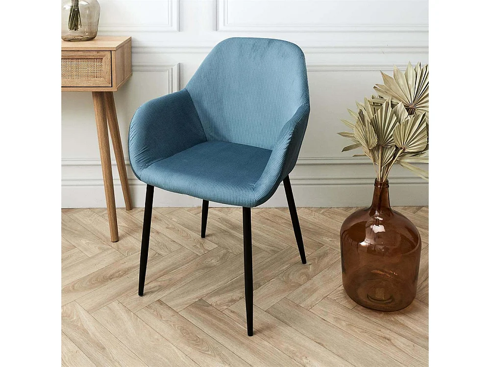 Fauteuil Giulia Bleu Canard Velours Cotele - Lot De 2 Bleu
