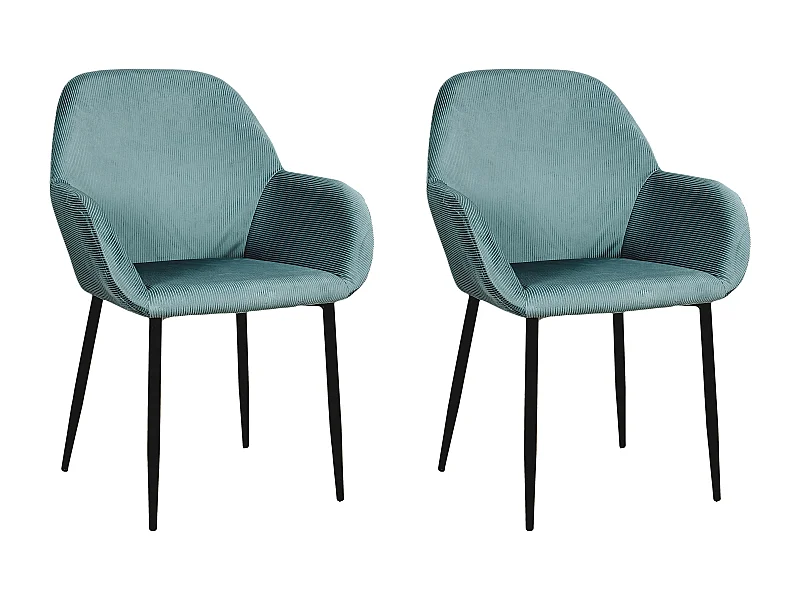 Fauteuil Giulia Bleu Canard Velours Cotele - Lot De 2 Bleu
