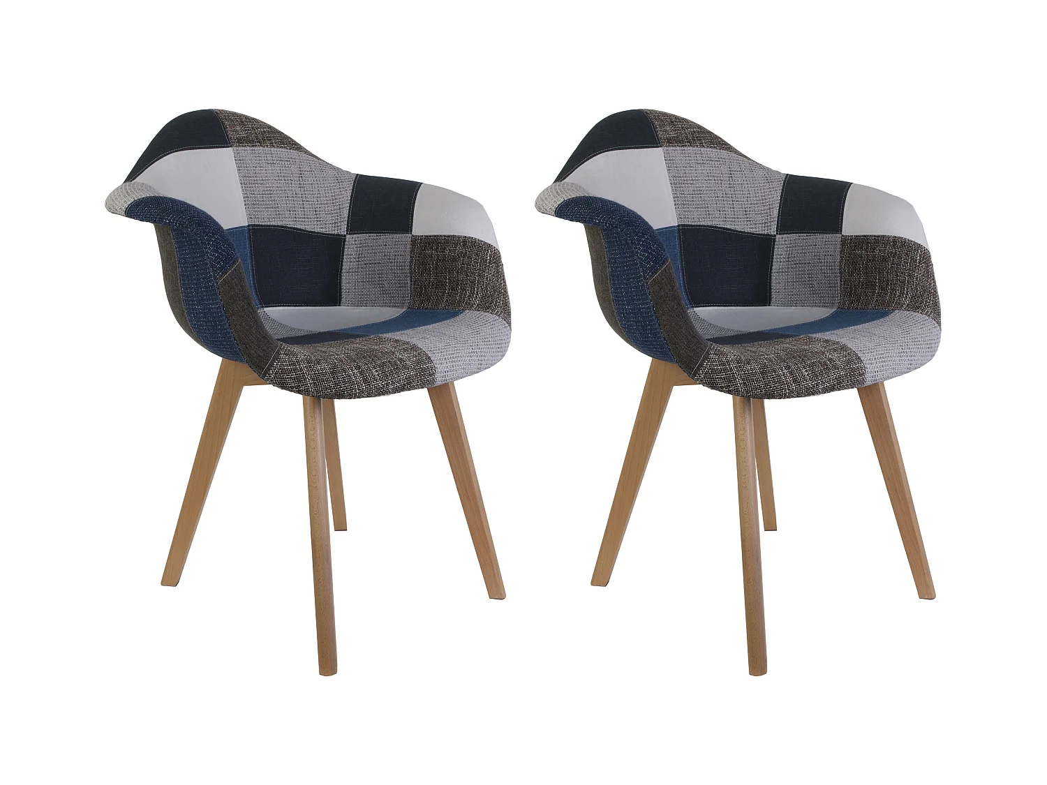 Fauteuil Patchwork Bleu Gris - Lot De 2 Bleu, Gris, Marron