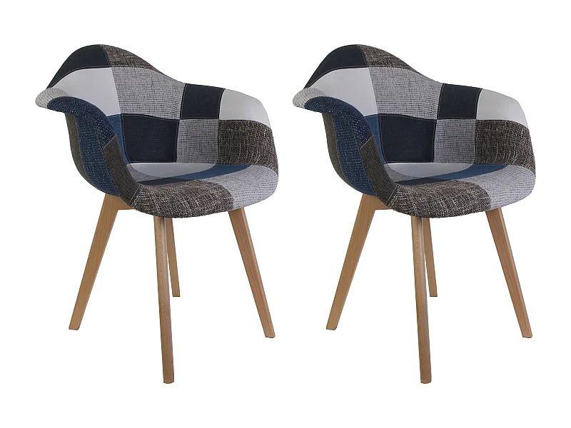 Fauteuil Patchwork Bleu Gris - Lot De 2 Bleu, Gris, Marron