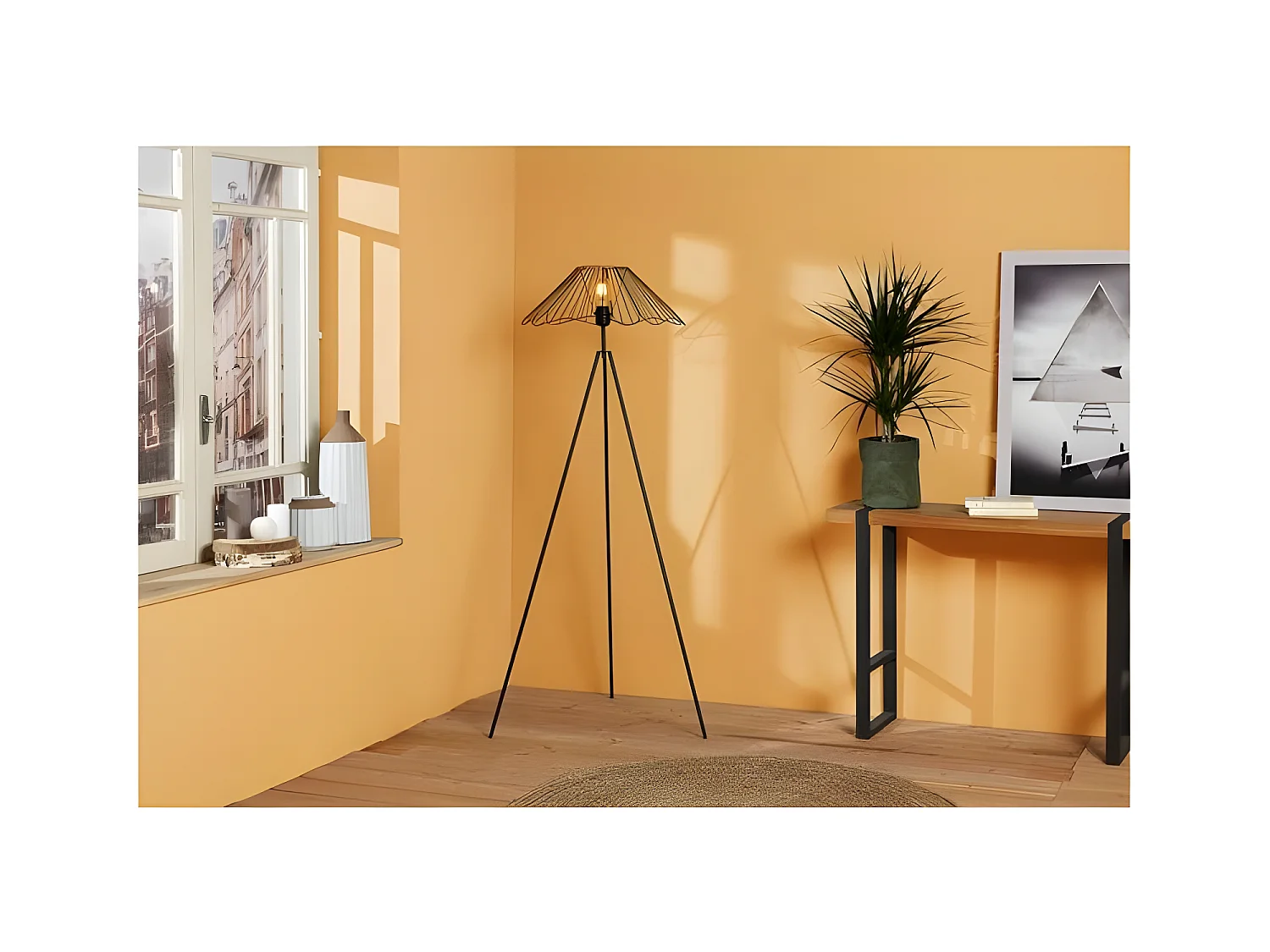 Lampadaire filaire métal Hibiscus noir Ostaria