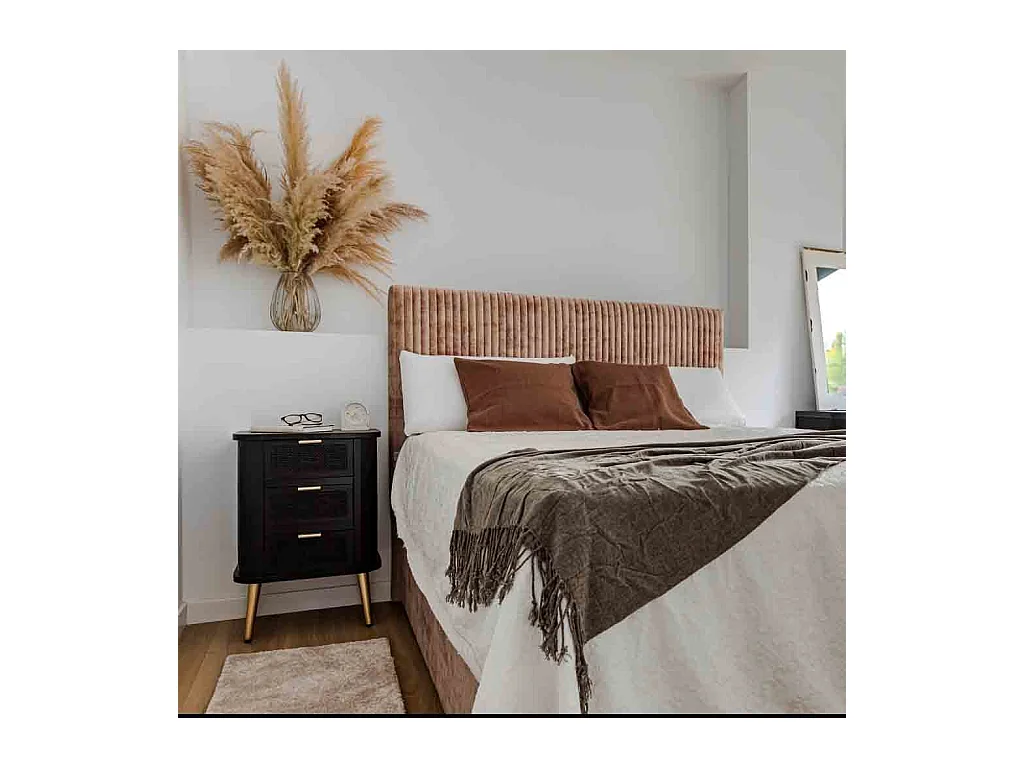 Mesita de madera y rejilla lacado negra 50x35x72