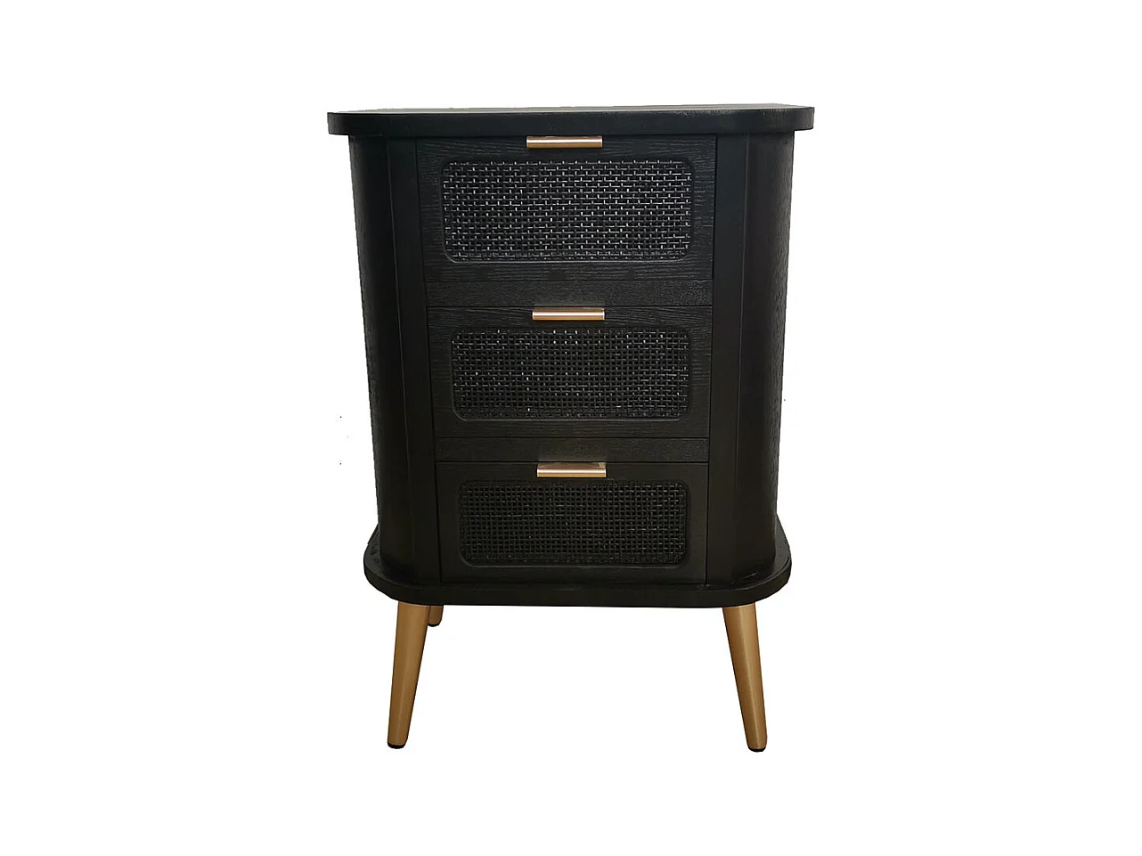 Mesita de madera y rejilla lacado negra 50x35x72