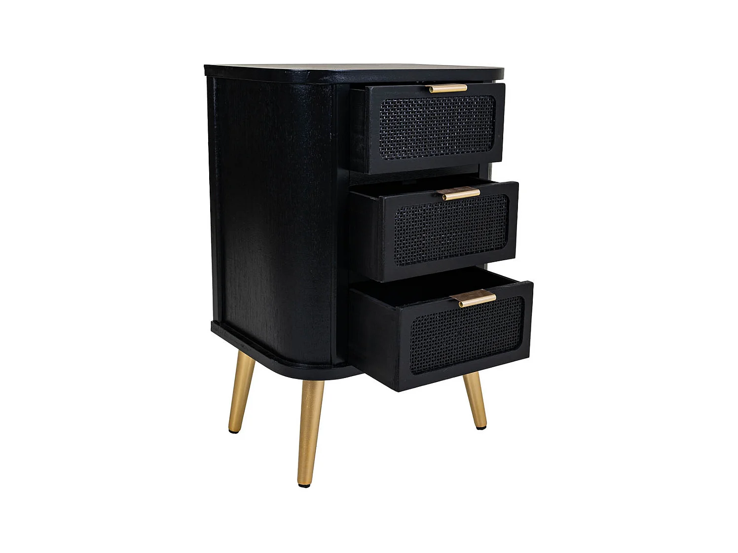 Mesita de madera y rejilla lacado negra 50x35x72