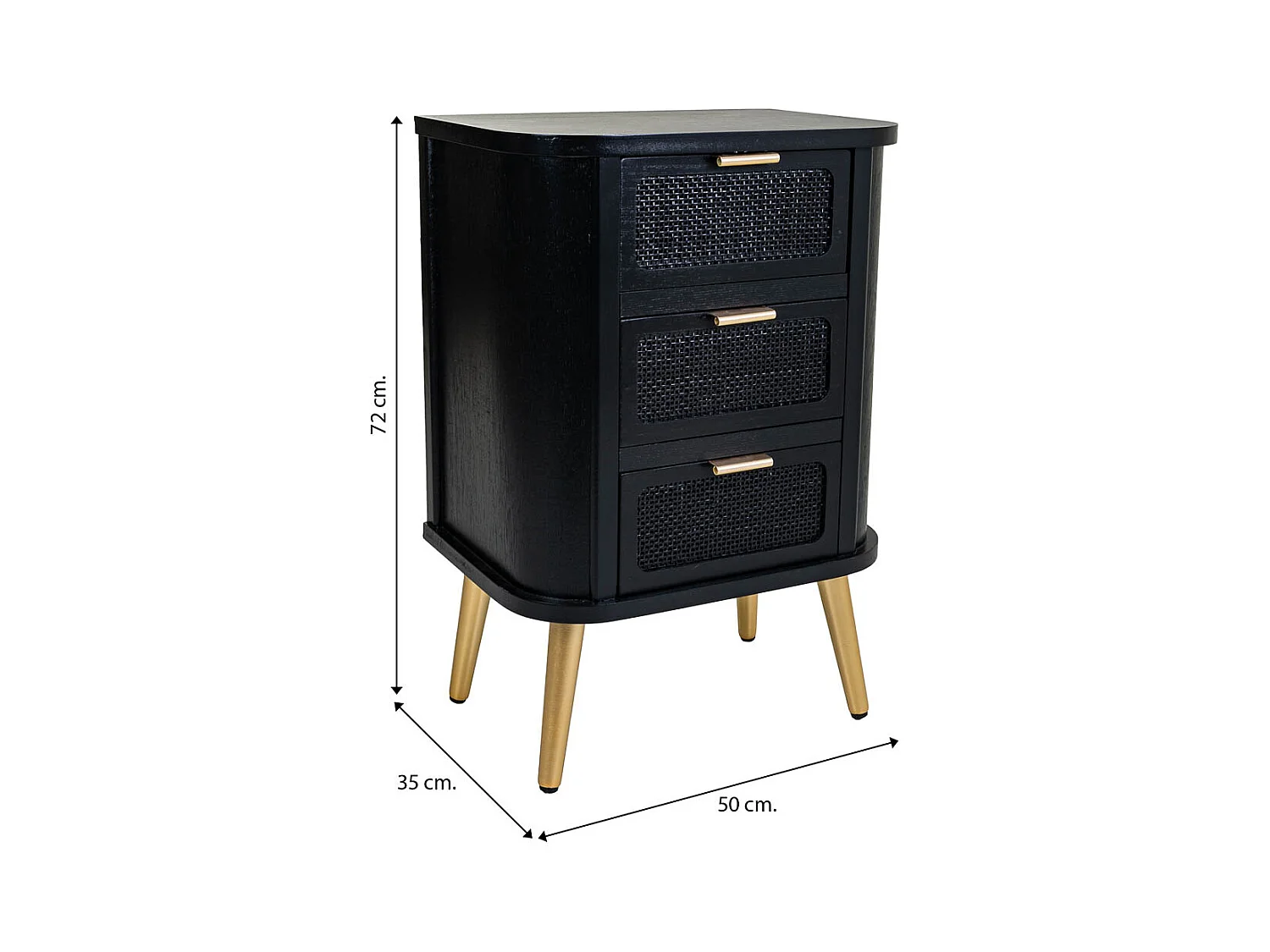 Mesita de madera y rejilla lacado negra 50x35x72