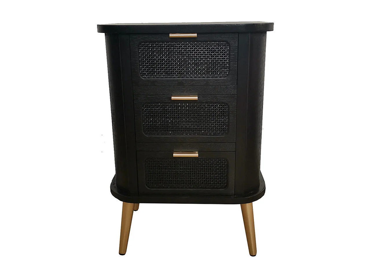 Schwarz lackierter Nachttisch aus Holz und Netz, 50x35x72