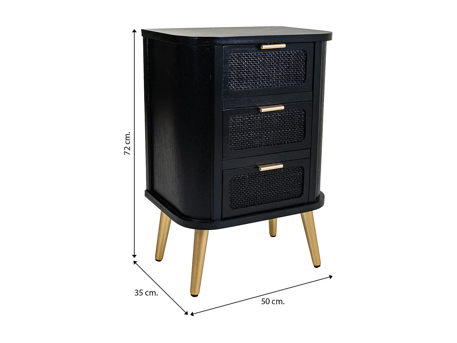 Schwarz lackierter Nachttisch aus Holz und Netz, 50x35x72