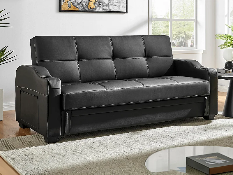 Schlafsofa Klappsofa - Kunstleder - Schwarz - MIRELLA