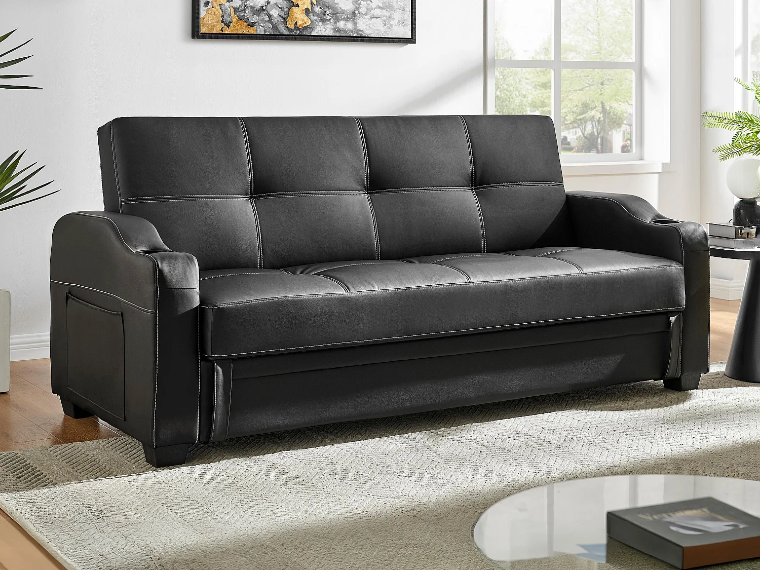 Canapé convertible clic clac en simili MIRELLA - Noir