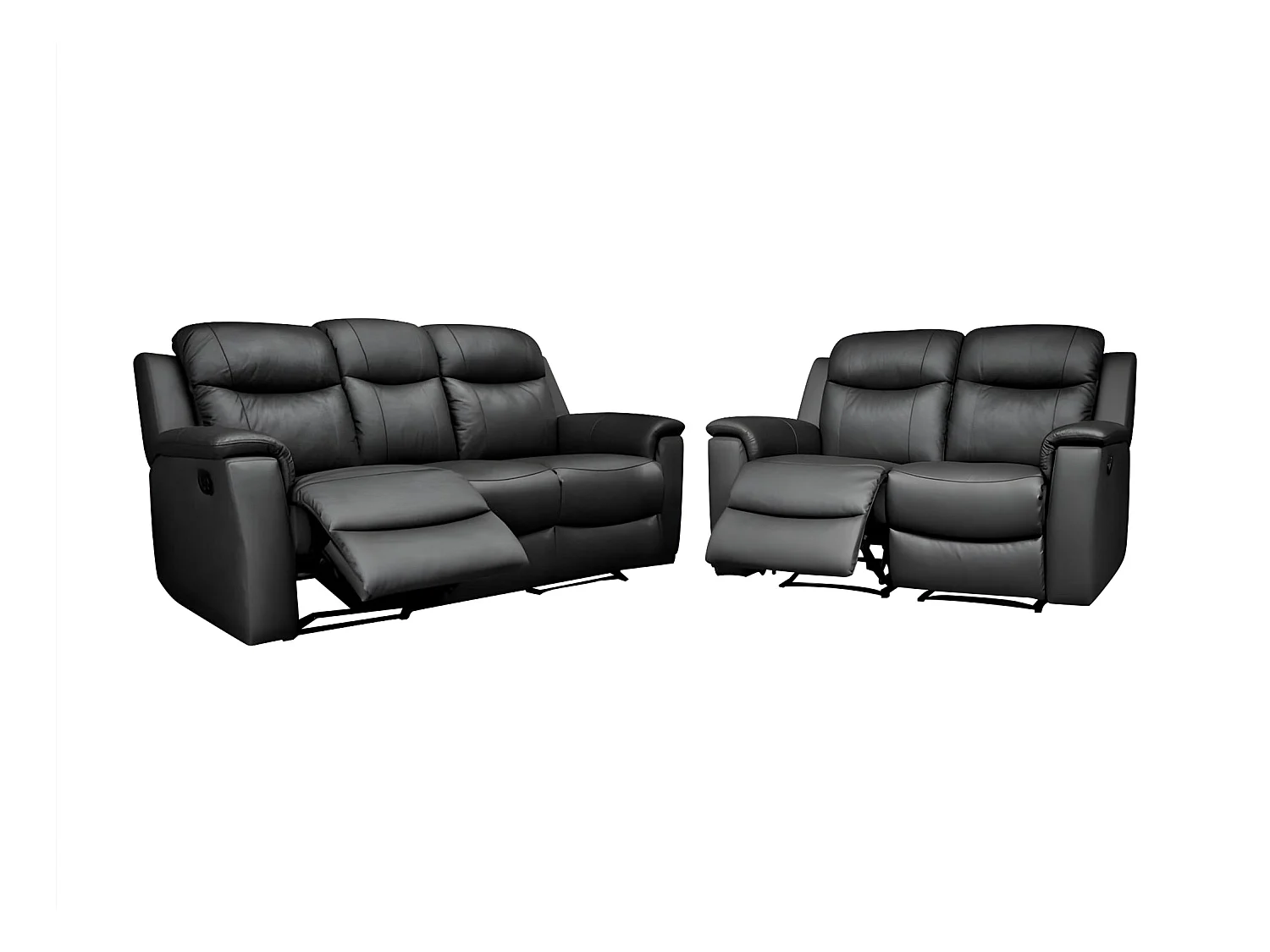 Divano 3+2 posti relax con ripiano bar in cuoio Nero - EVASION