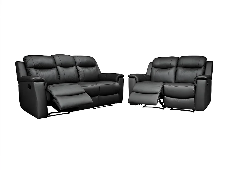 Canapés 3 places et 2 places relax EVASION en cuir - noir - avec plateau bar