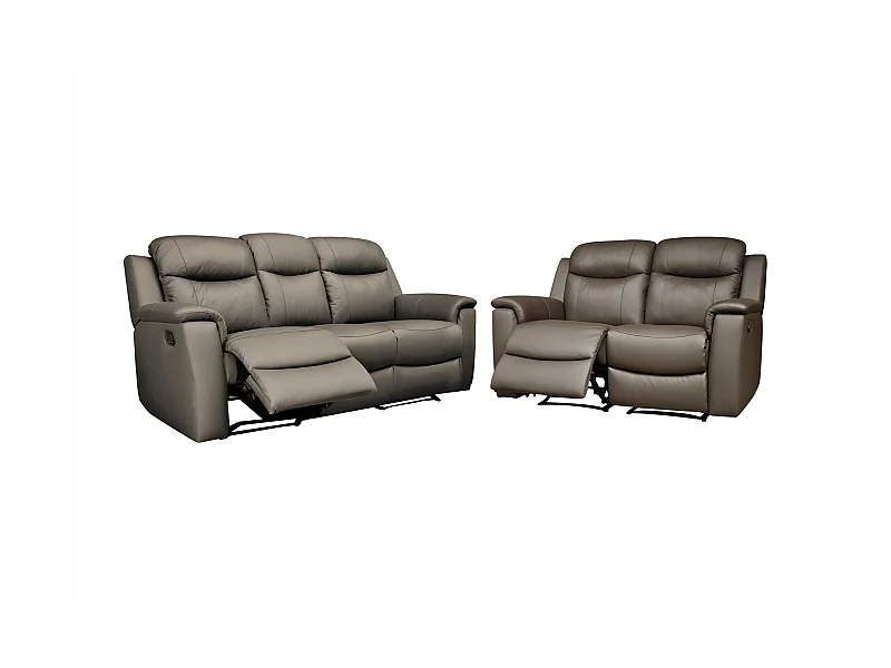 Sofá de 3+2 lugares relax com mesa de bar em pele Castanho - EVASION