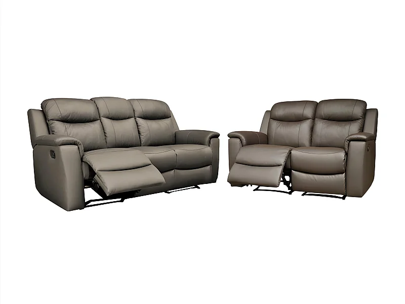 Driezits- en tweezits relaxbank EVASION van leer - bruin - met barblad