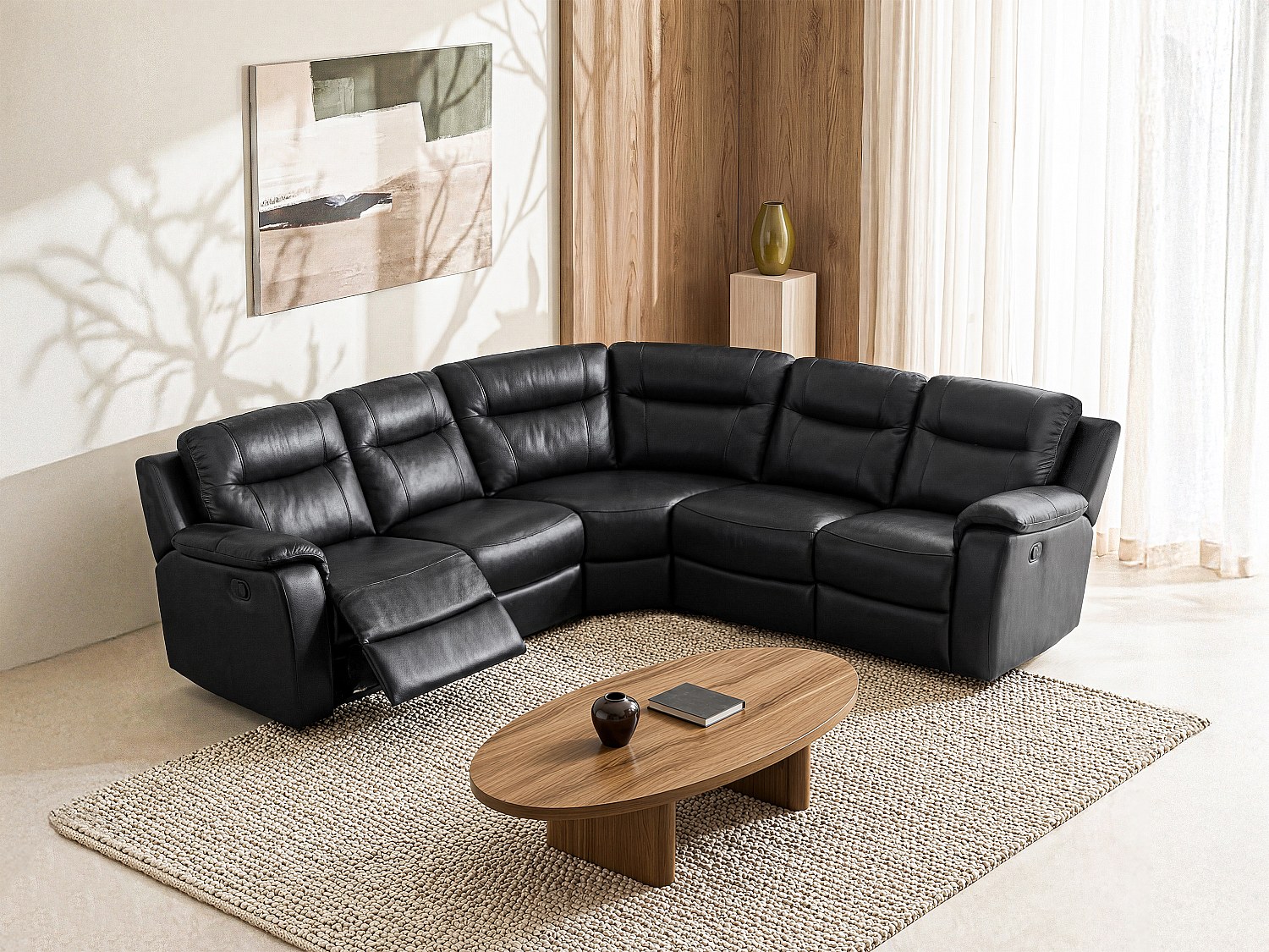Vente-unique Relaxsofa Leder Ecksofa - Schwarz - Evasion