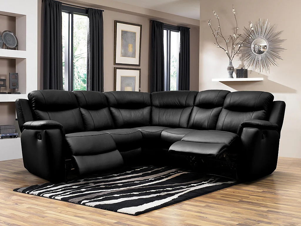 Relaxsofa Leder Ecksofa - Schwarz - EVASION