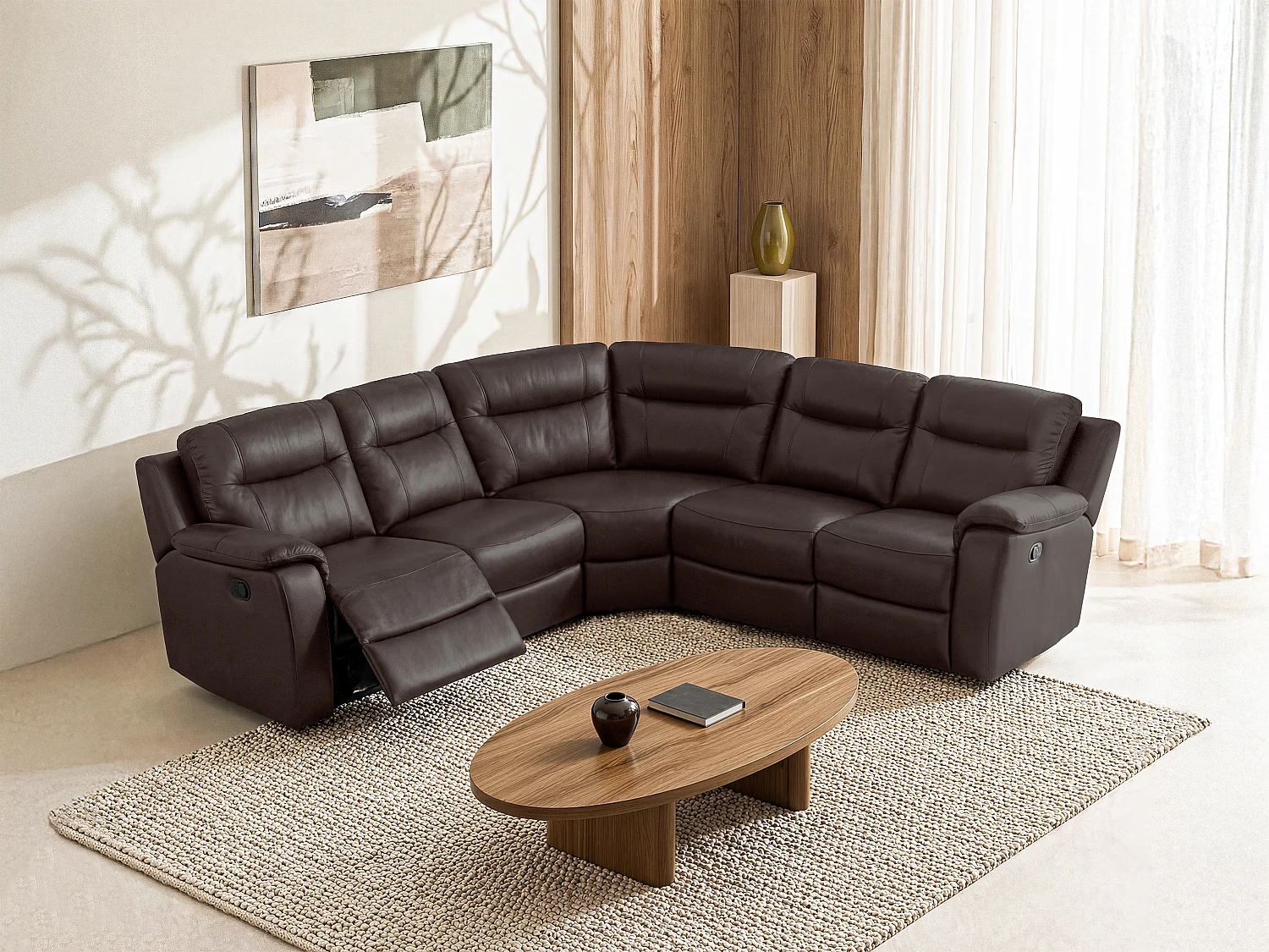 Divano angolare relax in cuoio Marrone - EVASION