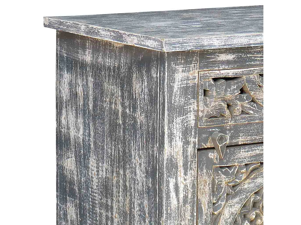 Table de chevet en bois avec finition artisanale, dimensions 60x40x70 cm.