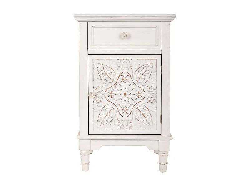 Mesa de cabeceira de madeira branca 46x32,5x74