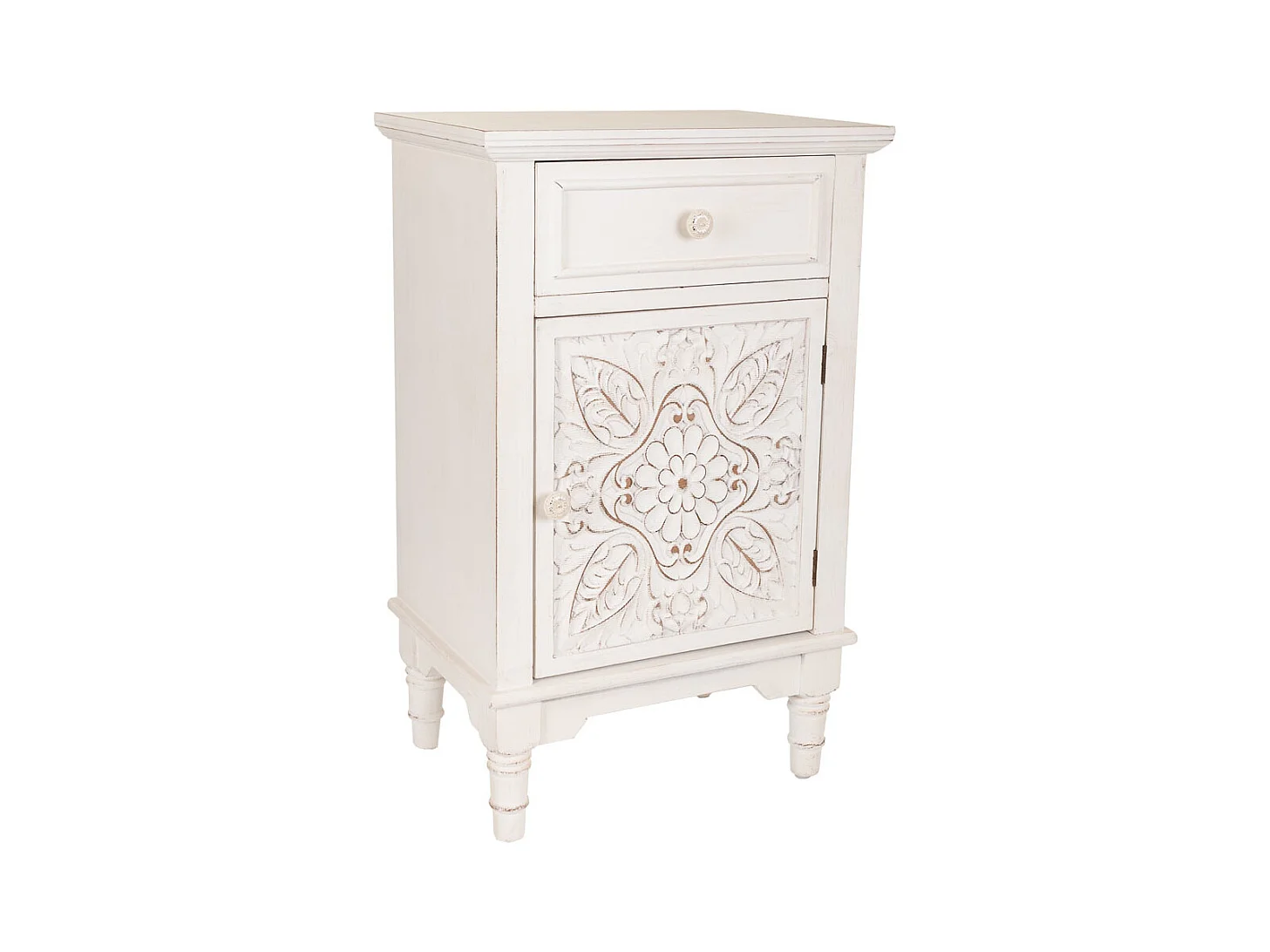 Mesa de cabeceira de madeira branca 46x32,5x74