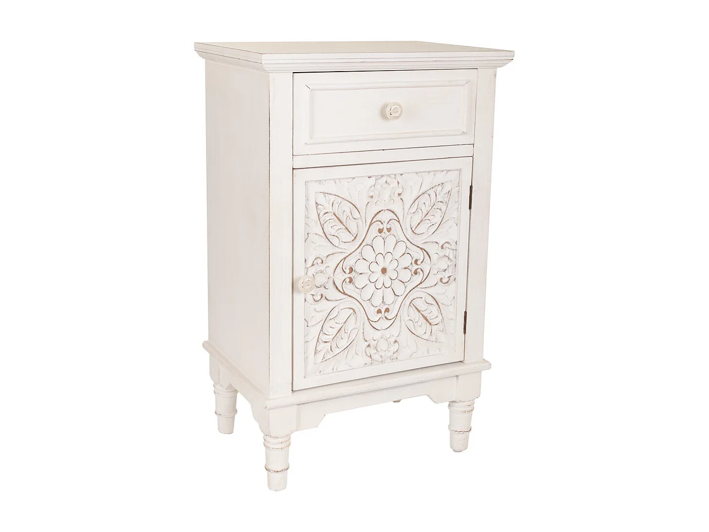 Mesa de cabeceira de madeira branca 46x32,5x74