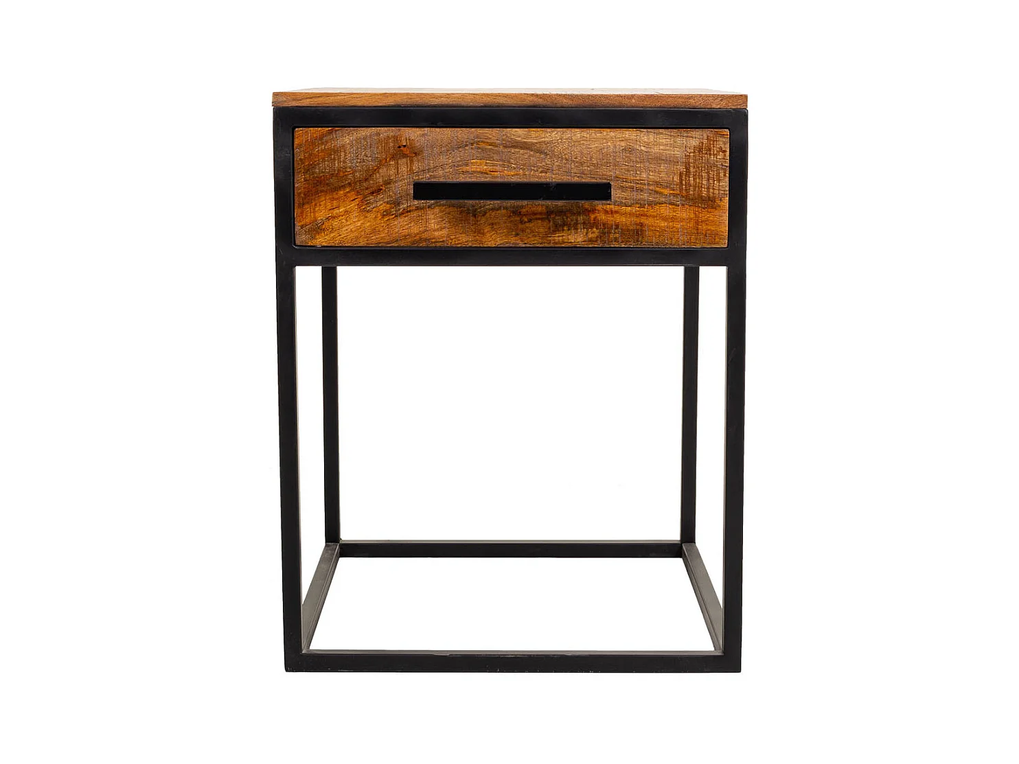 Brauner Nachttisch aus Holz und Metall, 61x61x57