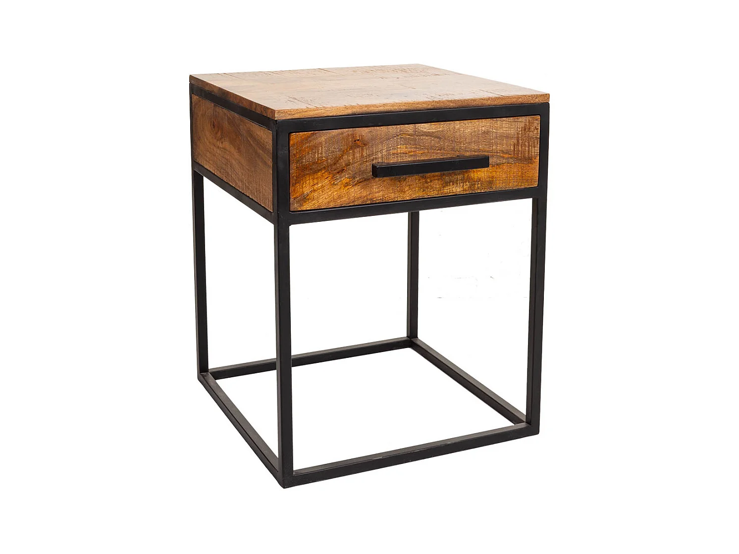 Brauner Nachttisch aus Holz und Metall, 61x61x57