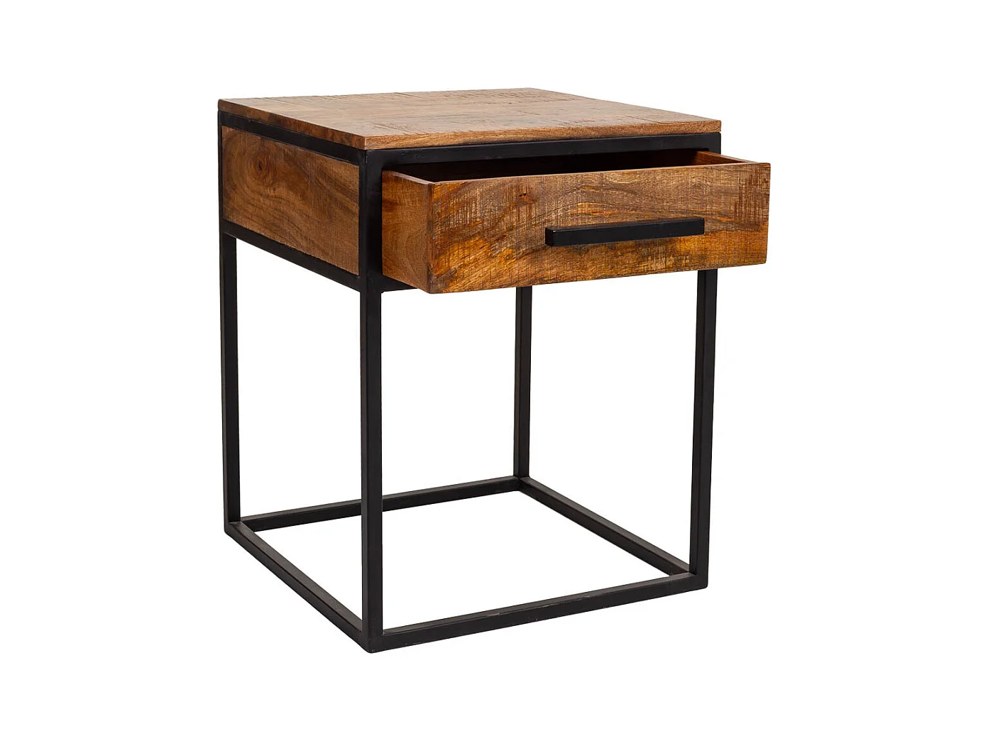 Brauner Nachttisch aus Holz und Metall, 61x61x57