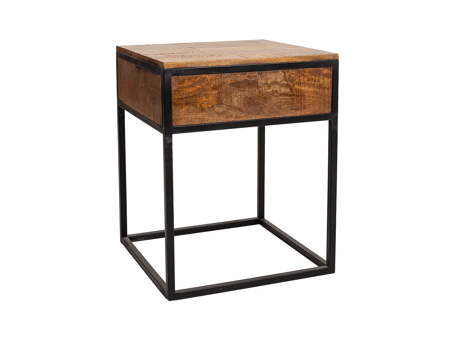 Brauner Nachttisch aus Holz und Metall, 61x61x57