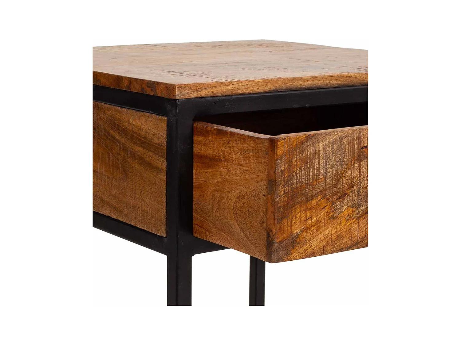 Brauner Nachttisch aus Holz und Metall, 61x61x57